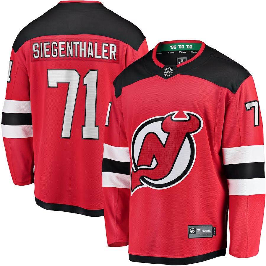 Men New Jersey Devils 71 Jonas Siegenthaler Fanatics Branded Red Home Breakaway Player NHL Jersey
